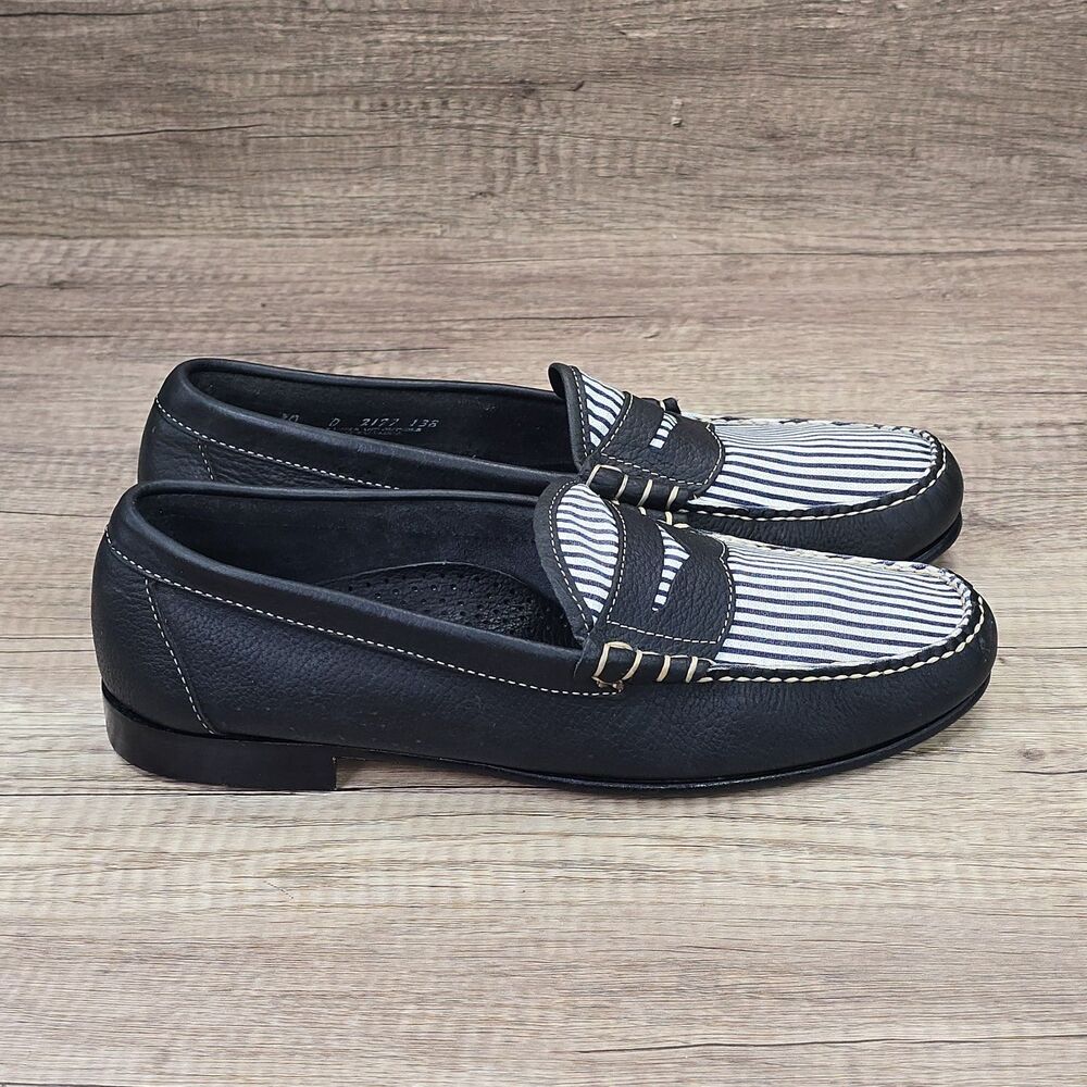 GH Bass Weejuns Men’s Size 10D Black Leather Striped Loafers NEW